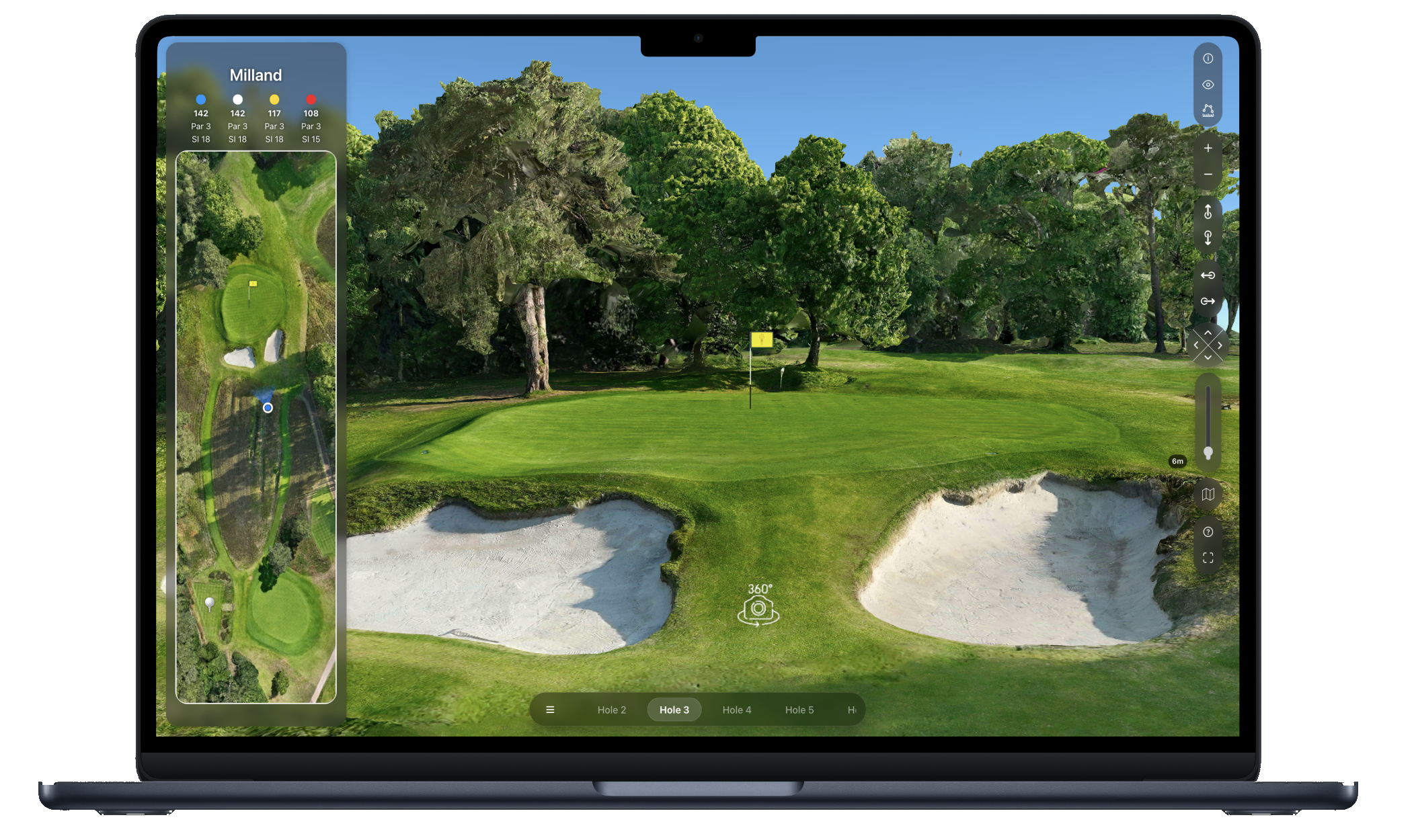 Threeform interactive 3D and 360° golf course experience displayed on a MacBook